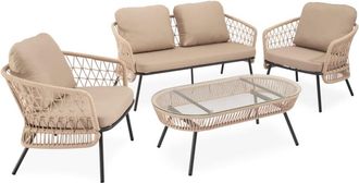 Koketto Home Conjunto de sofas de jard&iacute;n beige de 4 plazas con mesa