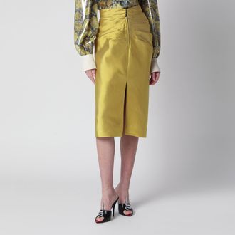 Valentino Yellow silk shantung midi skirt