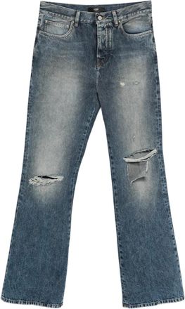 Amiri Bootcut jeans met gerafelde knie&euml;n - Blauw