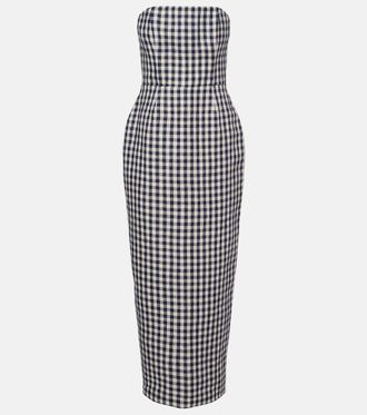 Poss&eacute; Romeo gingham strapless linen maxi dress