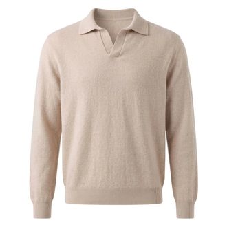 MC2 Saint Barth Gebreide polo met lange mouwen - Heren - Truien - Beige - Maat: XL Wol