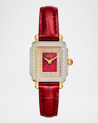 Michele Special Edition Deco Madison Red Mini Diamond Pavé Watch