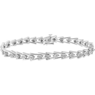 House of Brilliance Silver 1/4 cttw Miracle Set Diamond Sleek and Open VBracelet in White at Nordstrom