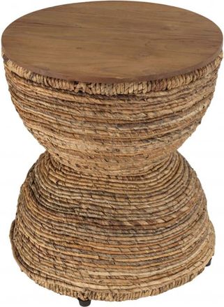 Macabane Taburete con asiento de madera de teca reciclada