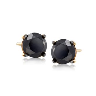 Ross-Simons Black Diamond Stud Earrings in 14kt Yellow Gold