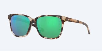 Costa Unisex May Polarized Squared Sunglasses In Shiny Tiger Cowrie Frame Green Mirror