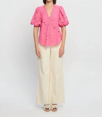 Kivari Corfu Puff Sleeve Blouse In Pink