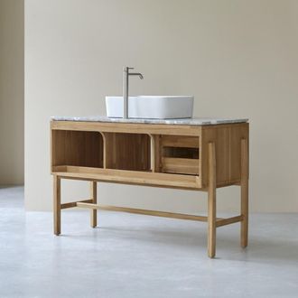Tikamoon Mueble de ba&ntilde;o de teca maciza y terrazo pr&eacute;mium de 125 cm