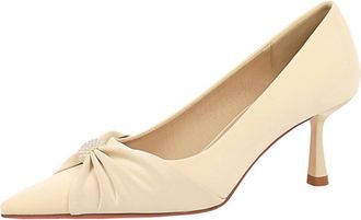 Generic Women Pointed Toe Stiletto High Heels 6.5CM Sexy Pumps Pleats Bow Wedding Evening Party-Numeric_3_Point_5 Beige