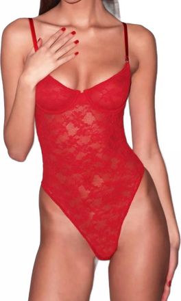 Fleur du Mal Le Stretch Lace Bodysuit In Rouge