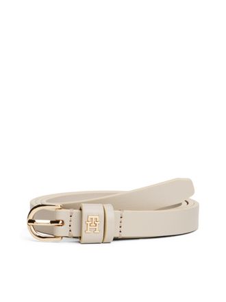 Tommy Hilfiger Lederg&uuml;rtel TOMMY HILFIGER ESSENTIAL EFFORTLESS GOLD, Damen, Gr. 85, beige (classic beige), Rindsleder, G&uuml;rtel Lederg&uuml;rtel, 1,5 cm breit, ovale Einfac