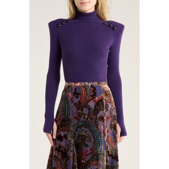 L'agence Reeves Button Shoulder Rib Turtleneck Top in Deep Purple/black at Nordstrom Rack, Size X-Small