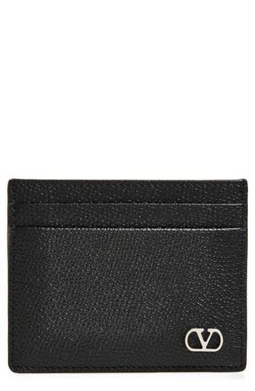 Valentino Garavani VLOGO Leather Card Holder in Black at Nordstrom