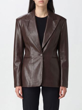Andamane Single-Breasted Cropped Faux Leather Blazer with Peak Lapels