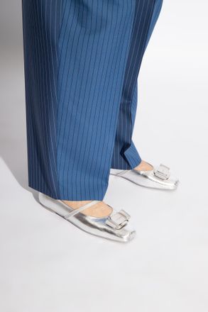 Ferragamo Zina Ballet Flats, Womens, Silver