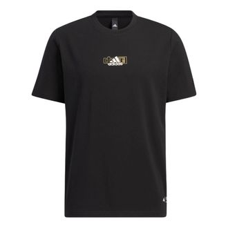 adidas Solid Color Logo Breathable Round Neck Short Sleeve Black HS4387