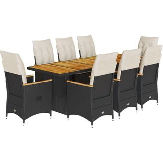 vidaXL Set De Mesa Y Sillas De Jard&iacute;n 9 Pzas Y Cojines Rat&aacute;n Pe Negro Vidaxl