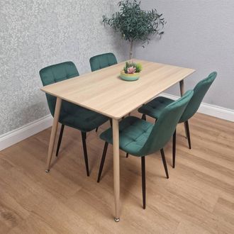 Kosy Koala Table Set with 4 Green Velvet Chairs Kitchen Dining Furniture Set in Beige | Size: 120 cm x 70 cm
