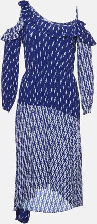 Sandro Blue Printed Crepe Cold Shoulder Kemila Dress