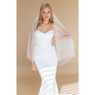 Brides & Hairpins Axelle Imitation Pearl & Crystal Fingertip Veil in Ivory at Nordstrom