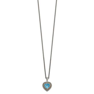 Diamond2Deal Sterling Silver with 14K Accent Light Swiss Blue Topaz Heart Pendant Necklace