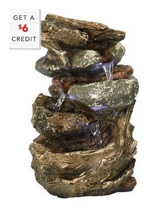 Sunnydaze Tiered Rock & Log Tabletop Fountain With Led Lights 10.5 Inch Tall with $6 Credit