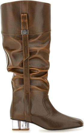 Ganni Slouchy Hoge Laarzen - Dames - Laarzen met Hak - Bruin - 36 EU - Katoen - Schoenen