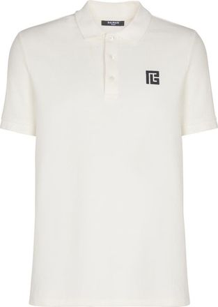Balmain Embroidered cotton polo in White at Nordstrom, Size Xxx-Large