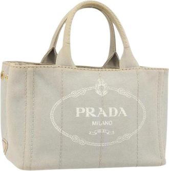 Prada Pre-owned Tote Bags, female, Gray, Size: ONE SIZE Pre-owned Canvas Tote Bag