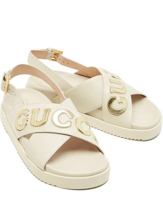 Gucci logo-detail leather sandals - women - Rubber/Calf Leather/Calf Leather - 38.5 - Neutrals