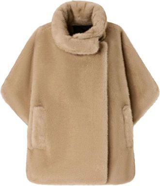 Pinko Pinko, Jassen, Dames, Beige, XS, Shearling Jassen Hoge Hals Korte Mouwen