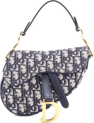 Dior Borsa a spalla Saddle mini in tela con motivo Oblique - Blu