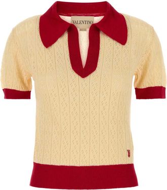 Valentino Garavani Womens Two-tone Linen Blend Polo Shirt - Nude - Size Small