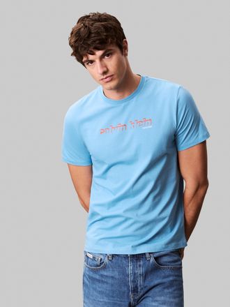 Calvin Klein Jeans T-Shirt CALVIN KLEIN JEANS SS 30s E CLVN LN 3D, Herren, Gr. XXL, blau (blau steam), Single Jersey, Obermaterial: 100% Baumwolle, unifarben, regular fi
