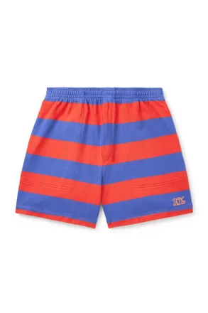 Bode Clubhouse Wide-Leg Logo-Embroidered Striped Cotton-Jersey Shorts