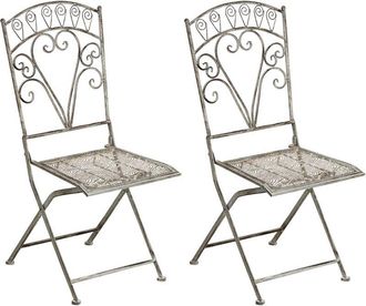Beliani Beliani - Conjunto De 2 Sillas De Exterior De Metal De Estilo Vintage Motivo Floral Plegable Estructura De Metal Gris Nurra