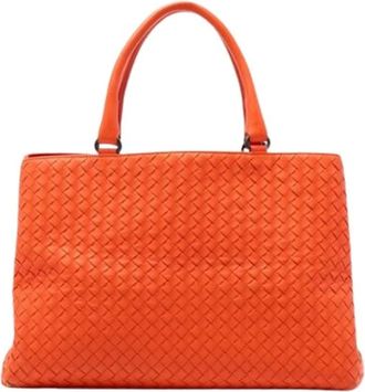 Bottega Veneta Pre-owned Handbags, female, Orange, Size: ONE SIZE Pre-owned Woven Nappa Leather Tote