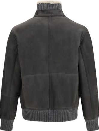 Brunello Cucinelli Mens Shearling Jacket With Zip And High Neck Acciaio Pelo Ecru Merino Wool Ovis Aries Ecru