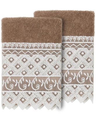 Linum Home Textiles 100% Turkish Cotton Aiden 2Pc White Lace Embellished Washcloth Set
