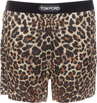 Tom Ford silk satin leopard print TF logo velvet trim shorts