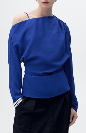 Mango Asymmetric Long Sleeve Shirt in Vibrant Blue at Nordstrom, Size 4