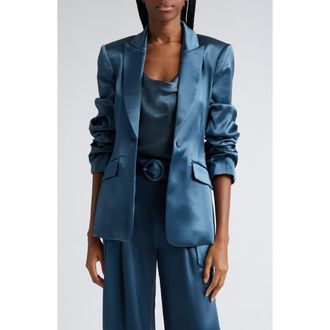 Cinq &agrave; Sept Cheyenne Satin Blazer in Rustic Blue at Nordstrom Rack, Size 10