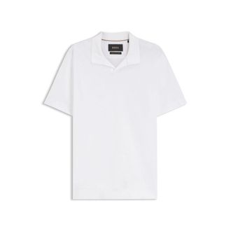 BOSS Cotton-linen polo shirt with Johnny collar