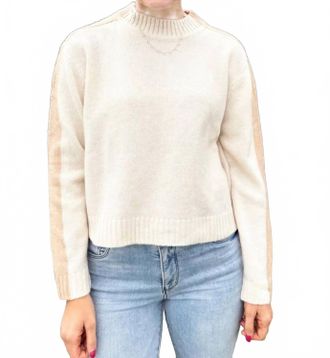 Elan Color Block Crewneck Sweater In Tan/cream