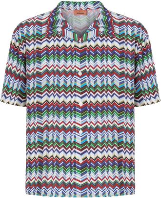 Missoni Short Sleeve Shirts, male, Multicolor, Size: M Bowling shirt in viscose with irregular zigzag print