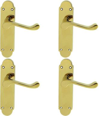 Loops 4x PAIR Victorian Upturned Handle on Latch Backplate 170 x 42mm Polished Brass