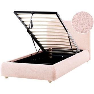 Beliani Letto singolo moderno minimalista con contenitore 90 x 200 cm boucl&eacute; rosa Blagnac