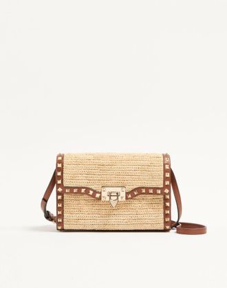 Valentino Garavani Borsa piccola a tracolla Valentino Garavani Rockstud in rafia Donna NATURALE/SELLERIA UNI
