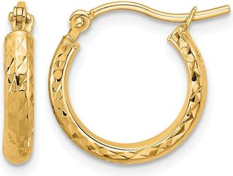 Diamond2Deal 14k Gold Diamond-cut 2.5x15mm Hollow Hoop Earrings
