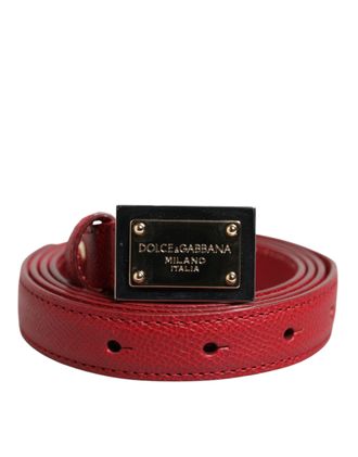 Dolce & Gabbana Red Leather Square Metal Buckle Cintura Womens Belt